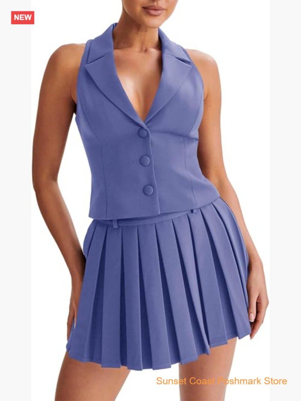 Womens 2 Piece Vest and Mini Skirt Set V Neck Blazer Suit